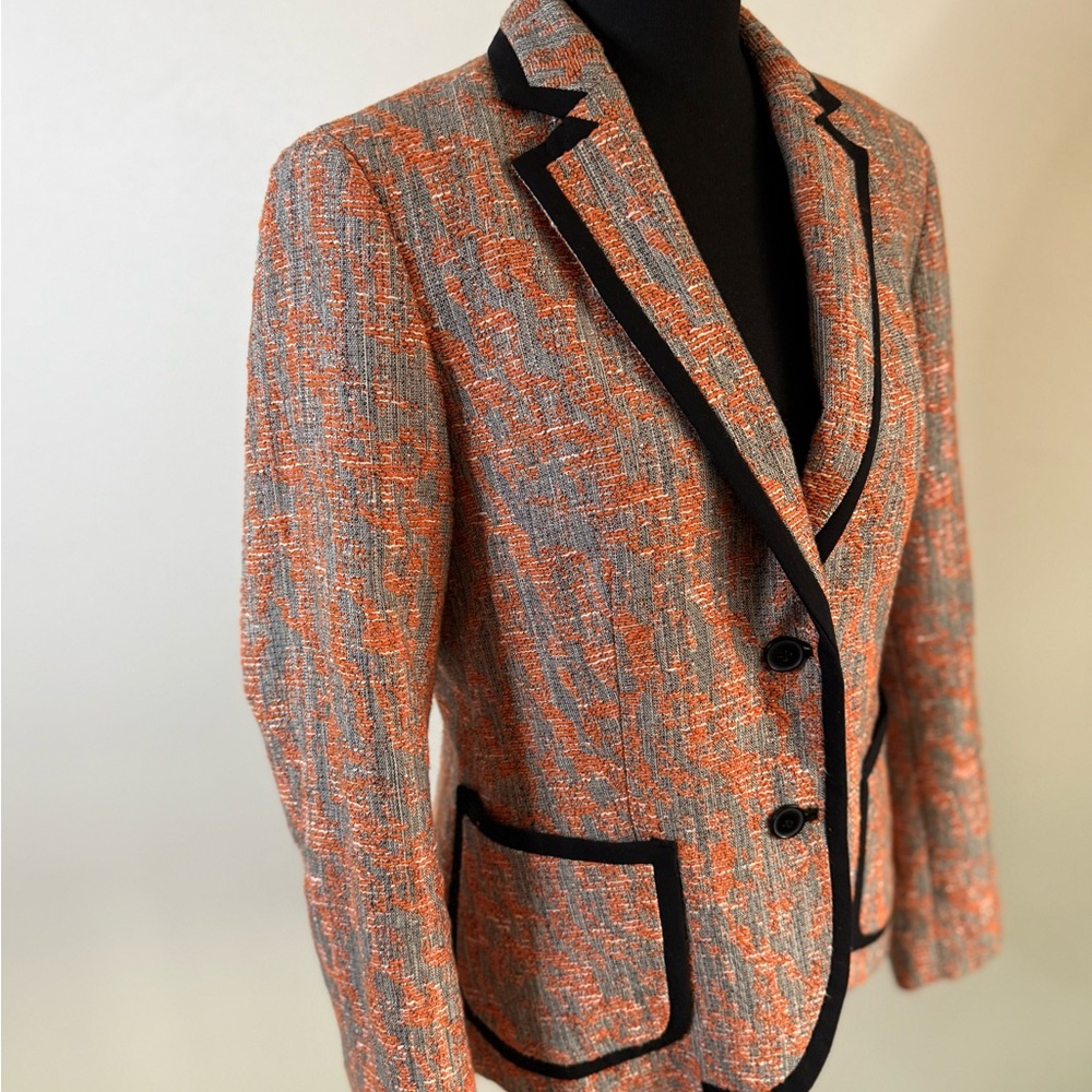 Anne Klein Tweed Blazer Size 6 Orange Gray Black Trim Tailored Jacket - Picture 6 of 7